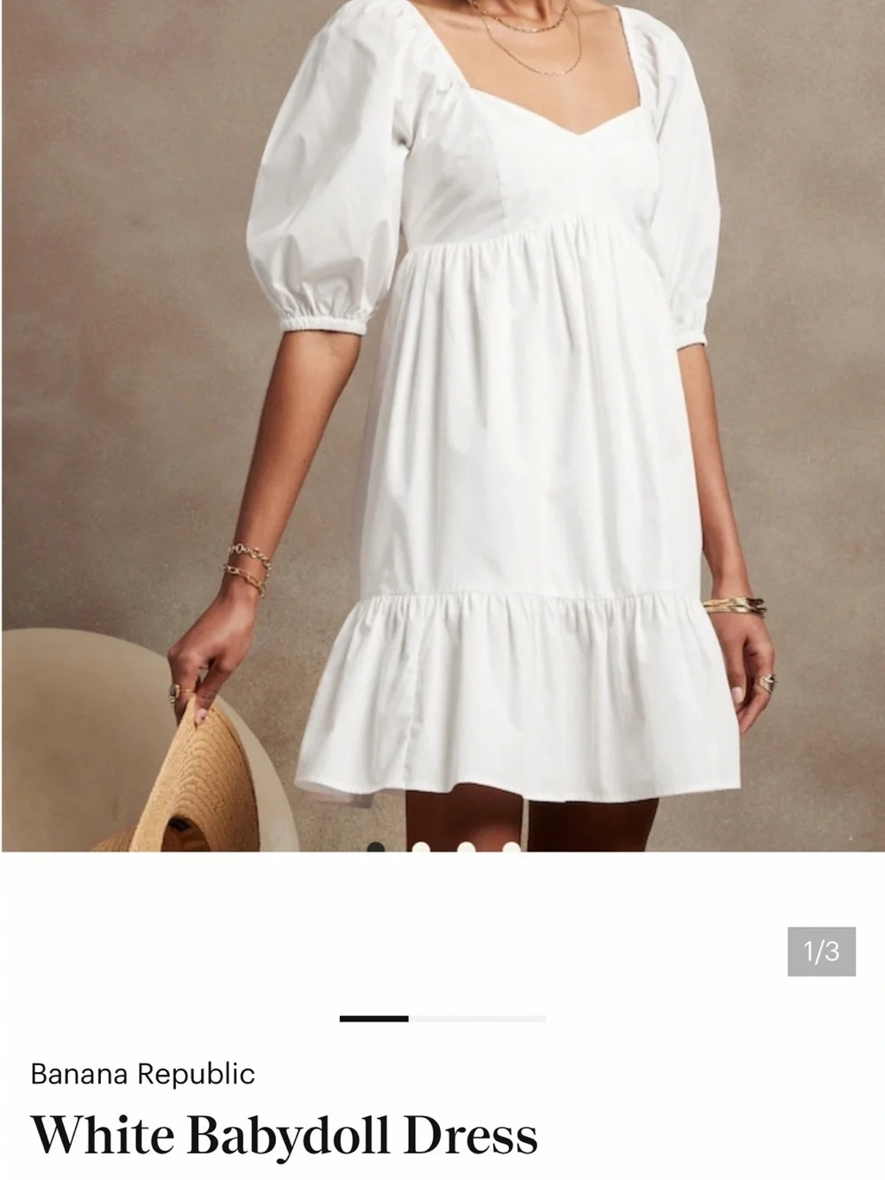 Banana Republic White Puff-Sleeve Babydoll Dress